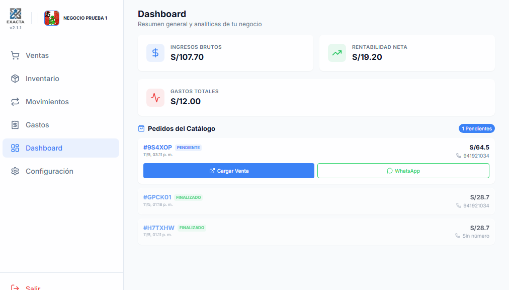 Interfaz de Almacén Exacto — sistema de inventarios